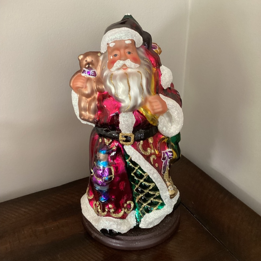 Thomas Pacconi Classics Santa Claus Hand Blown figurine wooden base vintage 14”